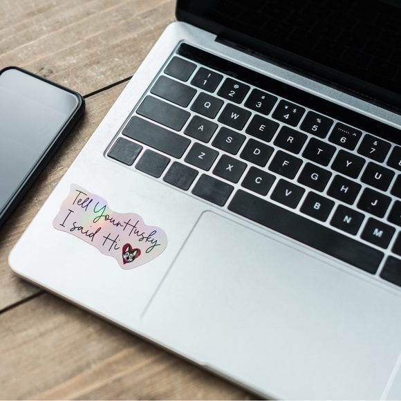 Siberian Husky Sticker, Holographic Rainbow Kawaii Decal, I said Hi, 4 pcs - Picture 4 of 6